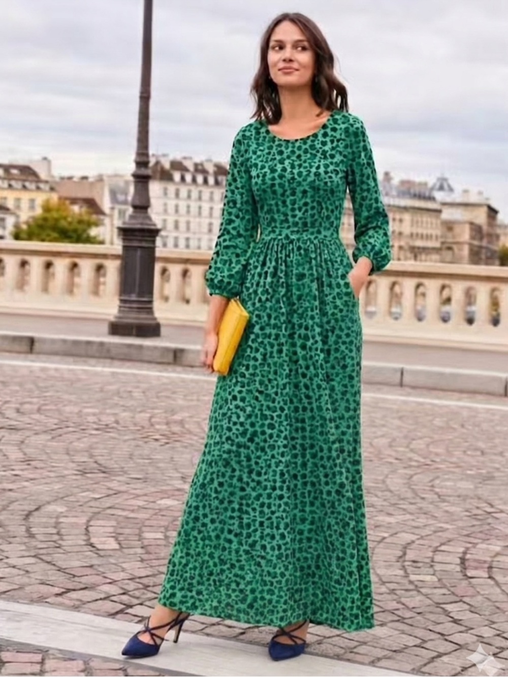 BODEN Green Floral Print Long Sleeve Maxi Dress Size 12
